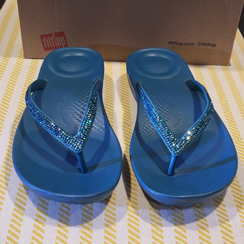 Fitflops Sea Blue Sparkle flip flops Size 5 NEW